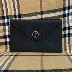 Giorgio Armani Beauty Flat Black & Gold Logo Clutch Envelope Bag.